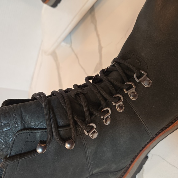 UGG Mens Rohnan Black Leather Waterproof Outdoor Lace Up Boots Size 13 - Picture 6 of 9